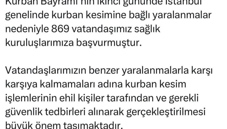 İstanbul’da Kurban sonrası 869 kişi sağlık kontrolünde
