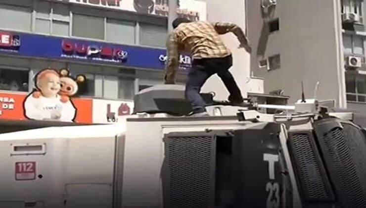 TOMA’nın üstüne çıkarak zarar veren saldırgan yakalandı