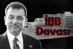 Gözlüklü bir avukatın portresi ve arkada kırmızı DaVak isimli yazı ile bir bina görseli